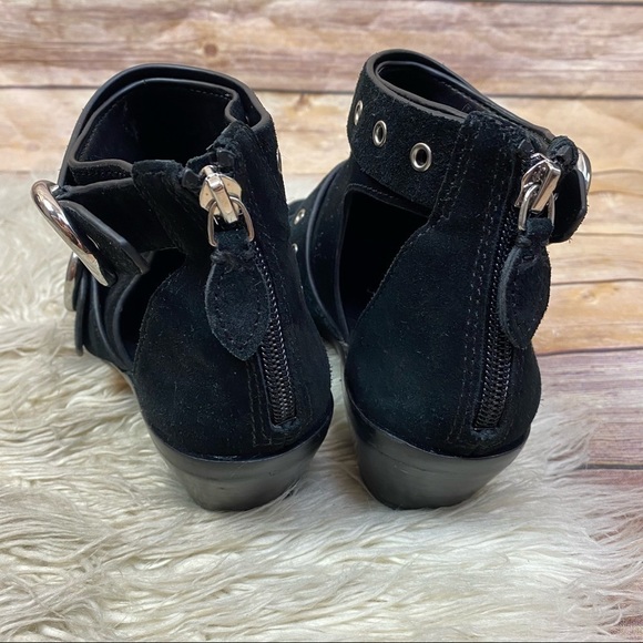 Rebecca Minkoff | ‘Kianna’ Black Leather Suede Cutout Western Ankle Booties - Picture 8 of 12